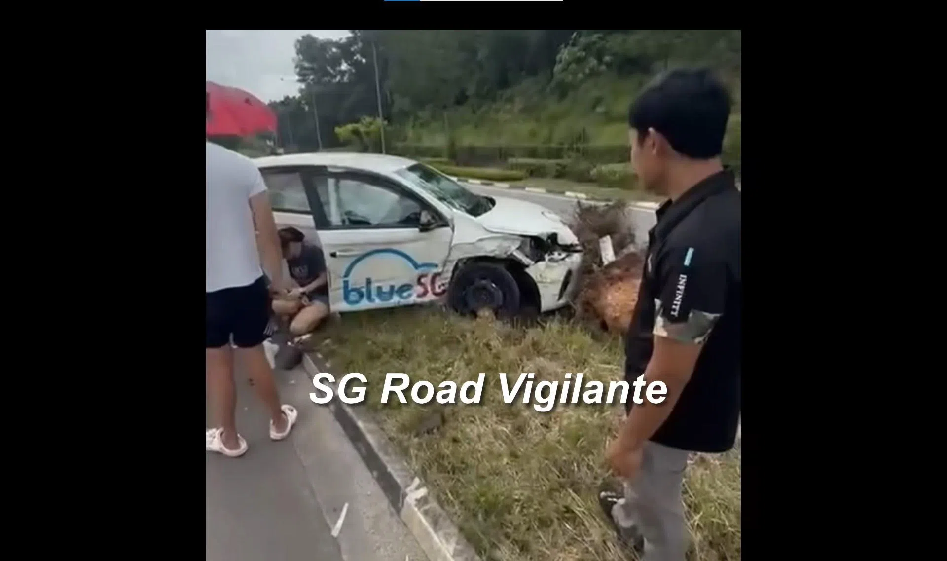 Two injured after BlueSG car skids on KJE and hits road divider